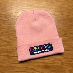 Meow Wolf Pink Knit Beanie One Size Lightweight 100% Acrylic Embroidered Logo